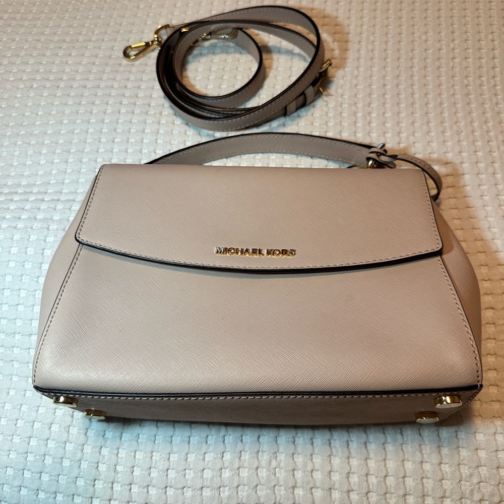 Michael Kors Ava Satchel Saffiano Leather Medium pink long strap